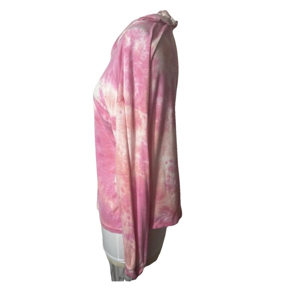 Hem‎ & Thread Pink/Orange Long Sl, Lightweight Knit top Womens Sz Med-drawstring - Picture 2 of 9